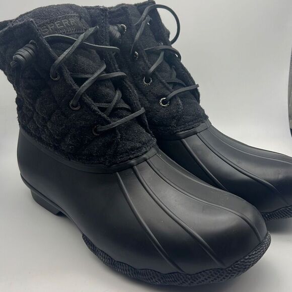 Sperry‎ Quilted Wool Saltwater Duck Boots- Black / dark grey- NWB- Women 10 - Picture 1 of 9